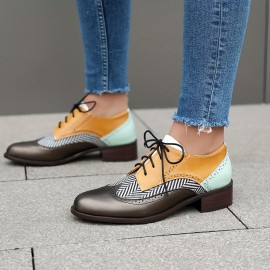 Sapatos Brogue Femininos, Calçados Diários Elegantes, Retro Oxford, Plataformas, Confortáveis, Com Cordões, Baixos, Casuais, Versáteis, Respiráveis, Para Mulheres.