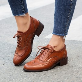 Sapatos Brogue Femininos, Calçados Diários Elegantes, Retro Oxford, Plataformas, Confortáveis, Com Cordões, Baixos, Casuais, Versáteis, Respiráveis, Para Mulheres.