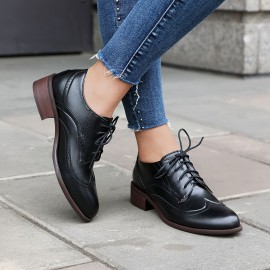 Sapatos Brogue Femininos, Calçados Diários Elegantes, Retro Oxford, Plataformas, Confortáveis, Com Cordões, Baixos, Casuais, Versáteis, Respiráveis, Para Mulheres.
