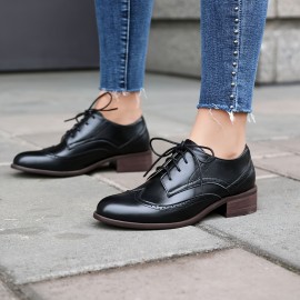 Sapatos Brogue Femininos, Calçados Diários Elegantes, Retro Oxford, Plataformas, Confortáveis, Com Cordões, Baixos, Casuais, Versáteis, Respiráveis, Para Mulheres.