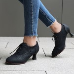 Calçados Elegantes Femininos para Escritório e Festa - Palmilha Acolchoada & Sola Antiderrapante de Borracha - Fechamento com Cadarço - Calçado Formal e Casual para Todas as Estações - Capa Sintética PU (Preto/Acento Vermelho) - Eventos Profissionais e No