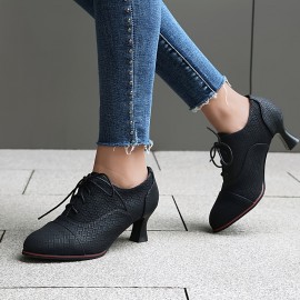 Calçados Elegantes Femininos para Escritório e Festa - Palmilha Acolchoada & Sola Antiderrapante de Borracha - Fechamento com Cadarço - Calçado Formal e Casual para Todas as Estações - Capa Sintética PU (Preto/Acento Vermelho) - Eventos Profissionais e No