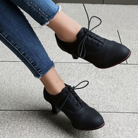 Calçados Elegantes Femininos para Escritório e Festa - Palmilha Acolchoada & Sola Antiderrapante de Borracha - Fechamento com Cadarço - Calçado Formal e Casual para Todas as Estações - Capa Sintética PU (Preto/Acento Vermelho) - Eventos Profissionais e No