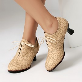 Calçados Elegantes Femininos para Escritório e Festa - Palmilha Acolchoada & Sola Antiderrapante de Borracha - Fechamento com Cadarço - Calçado Formal e Casual para Todas as Estações - Capa Sintética PU (Preto/Acento Vermelho) - Eventos Profissionais e No