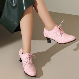 Calçados Elegantes Femininos para Escritório e Festa - Palmilha Acolchoada & Sola Antiderrapante de Borracha - Fechamento com Cadarço - Calçado Formal e Casual para Todas as Estações - Capa Sintética PU (Preto/Acento Vermelho) - Eventos Profissionais e No