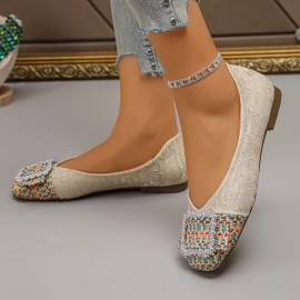 Sapatos de Festa Casuais para Senhoras com Embellimentos de Cristal e Padrão de Nuvem - Lavar à Mão, Leve e Apropriado para Todas as Estações