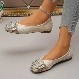 Sapatos de Festa Casuais para Senhoras com Embellimentos de Cristal e Padrão de Nuvem - Lavar à Mão, Leve e Apropriado para Todas as Estações
