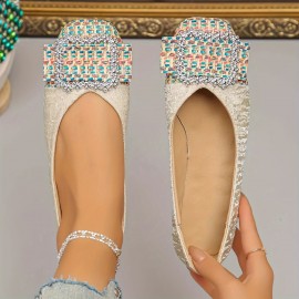 Sapatos de Festa Casuais para Senhoras com Embellimentos de Cristal e Padrão de Nuvem - Lavar à Mão, Leve e Apropriado para Todas as Estações