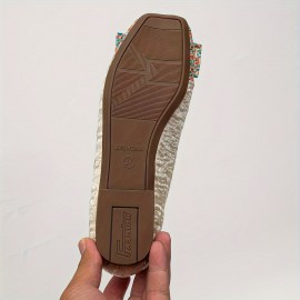 Sapatos de Festa Casuais para Senhoras com Embellimentos de Cristal e Padrão de Nuvem - Lavar à Mão, Leve e Apropriado para Todas as Estações
