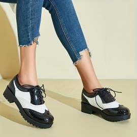 Sapatos Oxford Vintage para Mulheres com Ponta de Asa - Salto Grosso, Brogue com Cadarço e Forro de Tecido Respirável, Design de Ponta Redonda, Confortáveis para Trabalho, Casual e Ocasiões Especiais, Sapatos para Ocasiões Especiais | Sapatos Oxford Vinta