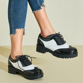 Sapatos Oxford Vintage para Mulheres com Ponta de Asa - Salto Grosso, Brogue com Cadarço e Forro de Tecido Respirável, Design de Ponta Redonda, Confortáveis para Trabalho, Casual e Ocasiões Especiais, Sapatos para Ocasiões Especiais | Sapatos Oxford Vinta