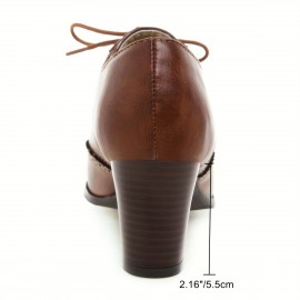 Sapatos Oxford Femininos Marrons Com Biqueira Redonda, Cadarço E Salto Alto, Estilo Vintage, Com Biqueira Redonda E Salto Alto