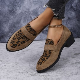 Saltos Oxford femininos de primavera retrô com estampa de leopardo e salto grosso