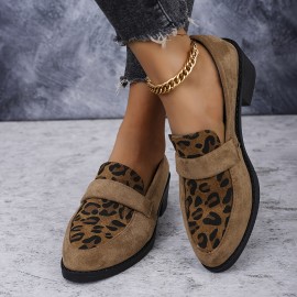 Saltos Oxford femininos de primavera retrô com estampa de leopardo e salto grosso