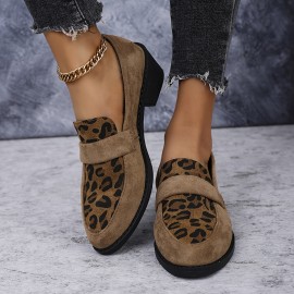 Saltos Oxford femininos de primavera retrô com estampa de leopardo e salto grosso
