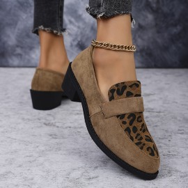 Saltos Oxford femininos de primavera retrô com estampa de leopardo e salto grosso