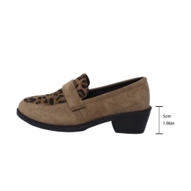 Saltos Oxford femininos de primavera retrô com estampa de leopardo e salto grosso