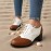 Women's Fashion Lace-up Color-Matching Brown, Black and White Thick-Heeled Oxford Shoes, Women's Fashion High Heels Le Fu Women's Shoes, British Brocade Carved High Heel Vintage Black and White Small Synthetic Leather Shoe Oxford Shoes, suitable for work