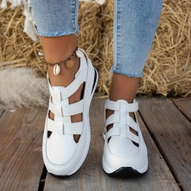 Sapatos desportivos casuais para mulheres | Design com biqueira redonda e parte traseira fechada | Capa sintética respirável em preto, branco, bege | Atacadores com sola de PU espessa | Conforto para todas as estações para atuário casual, estilo com tiras