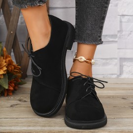 Sapatos Oxford preto para mulher - Design Venus, biqueira redonda, atacadores com sola de borracha, conforto para todas as estações, calçado casual|Moda com atacadores|Ajuste confortável