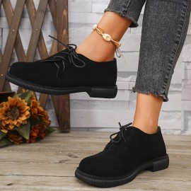 Sapatos Oxford preto para mulher - Design Venus, biqueira redonda, atacadores com sola de borracha, conforto para todas as estações, calçado casual|Moda com atacadores|Ajuste confortável