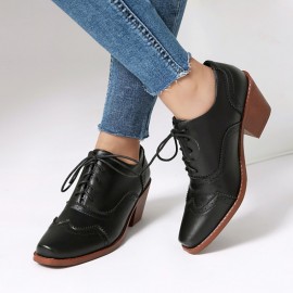 Mulheres Sapatos Mary Jane Vintage com Cadarço e Salto Bloco - Detalhe Brogue Quadrado, Cabedal Sintético PU & Sol de Borracha, Oxford para Uso Casual e Formal, Calçados Clássicos e Duráveis, Design Elegante para o Dia a Dia, Qualidade em Artesanato, Idea