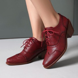 Mulheres Sapatos Mary Jane Vintage com Cadarço e Salto Bloco - Detalhe Brogue Quadrado, Cabedal Sintético PU & Sol de Borracha, Oxford para Uso Casual e Formal, Calçados Clássicos e Duráveis, Design Elegante para o Dia a Dia, Qualidade em Artesanato, Idea