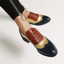 Mulheres - Sapatilhas Oxford Vintage com Cadarço e Detalhes de Brogue, Bico Fino em PU, Sol Confortável para Uso Casual ou Formal, Pretas e Brancas, Calçados Duráveis e Respiráveis, Sapatos Versáteis, Design Clássico, Ideal para Compradores Fashion