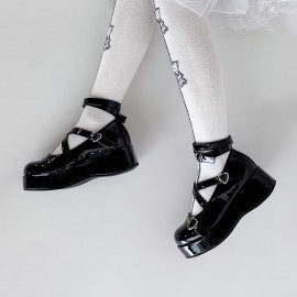 Elegantes Sapatos de Salto Alto Mary Jane para Mulheres - Sapatos Sociais de Cor Sólida para Todas as Estações com Enfeite de Laço, Sola de Borracha Antiderrapante, Ponta Lisa, Parte Superior/Micromalha/Meia Interna em Microfibra - Oxford Plataforma Estil