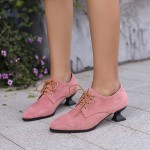 Sapatos de salto alto de bloco para mulheres com bico fino e atacadores