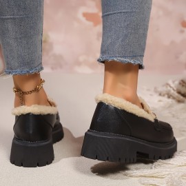 Botas Oxford Femininas com Detalhes em Corrente - Forro de Pelúcia Acolchoado, Solado Antichoque e Acabamento Preto Dourado para Conforto no Inverno