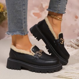 Botas Oxford Femininas com Detalhes em Corrente - Forro de Pelúcia Acolchoado, Solado Antichoque e Acabamento Preto Dourado para Conforto no Inverno