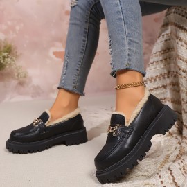 Botas Oxford Femininas com Detalhes em Corrente - Forro de Pelúcia Acolchoado, Solado Antichoque e Acabamento Preto Dourado para Conforto no Inverno