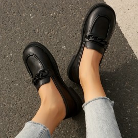 Sapatos Oxford preto clássico para mulher - Flexíveis, Sola de Borracha, Almofada de Tecido, Conforto para Todas as Estações, Design Elegante com Fivela, Calçado Casual | Sapatos com Fivela | Construção Flexível