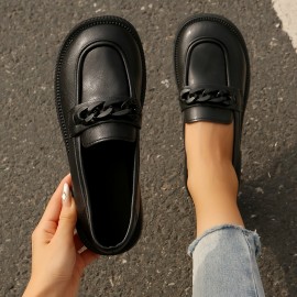 Sapatos Oxford preto clássico para mulher - Flexíveis, Sola de Borracha, Almofada de Tecido, Conforto para Todas as Estações, Design Elegante com Fivela, Calçado Casual | Sapatos com Fivela | Construção Flexível