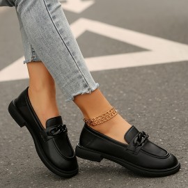 Sapatos Oxford preto clássico para mulher - Flexíveis, Sola de Borracha, Almofada de Tecido, Conforto para Todas as Estações, Design Elegante com Fivela, Calçado Casual | Sapatos com Fivela | Construção Flexível