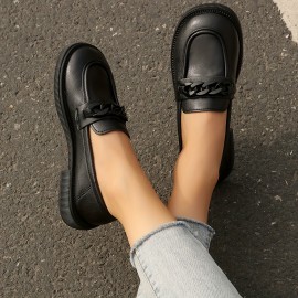 Sapatos Oxford preto clássico para mulher - Flexíveis, Sola de Borracha, Almofada de Tecido, Conforto para Todas as Estações, Design Elegante com Fivela, Calçado Casual | Sapatos com Fivela | Construção Flexível