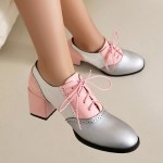 Sapatos elegantes de sola macia para mulheres, com atacadores e salto alto pontiagudo, confortáveis e de bloco grosso, ideais para festas, uso diário e trabalho em escritório.