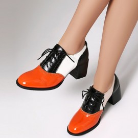 Sapatos elegantes de sola macia para mulheres, com atacadores e salto alto pontiagudo, confortáveis e de bloco grosso, ideais para festas, uso diário e trabalho em escritório.