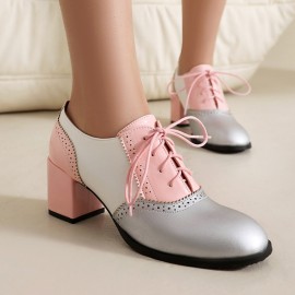 Sapatos elegantes de sola macia para mulheres, com atacadores e salto alto pontiagudo, confortáveis e de bloco grosso, ideais para festas, uso diário e trabalho em escritório.