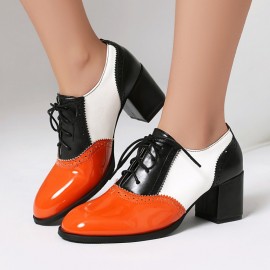 Sapatos elegantes de sola macia para mulheres, com atacadores e salto alto pontiagudo, confortáveis e de bloco grosso, ideais para festas, uso diário e trabalho em escritório.