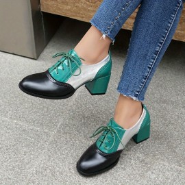 Sapatos elegantes de sola macia para mulheres, com atacadores e salto alto pontiagudo, confortáveis e de bloco grosso, ideais para festas, uso diário e trabalho em escritório.