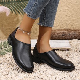 Loafers Pretos Femininos com Capa Falsa - Sapatos Confortáveis de Calçar sem Cadarço com Bico Redondo e Faixa Elástica, Versáteis para Todas as Estações