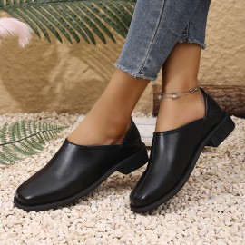 Loafers Pretos Femininos com Capa Falsa - Sapatos Confortáveis de Calçar sem Cadarço com Bico Redondo e Faixa Elástica, Versáteis para Todas as Estações