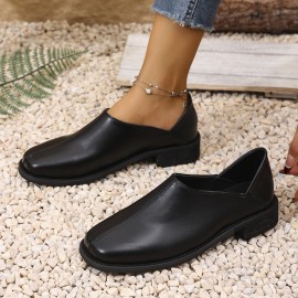 Loafers Pretos Femininos com Capa Falsa - Sapatos Confortáveis de Calçar sem Cadarço com Bico Redondo e Faixa Elástica, Versáteis para Todas as Estações