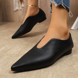 1 Par de Sapatos Oxford Pretos Elegantes para Mulheres - Confortáveis com Ponta, Sola Macia, Calçado para Todas as Estações com Tira Decorativa no Tornozelo, Botas Elegantes | Sapatos com Ponta | Textura Suave