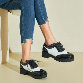 Mulheres Lacinhos Sapatilhas Vintage Plataforma Sola Grosso Wingtip Sapatilhas Para Mulheres Dedo Redondo Brogue Sapatilhas Para Escritório