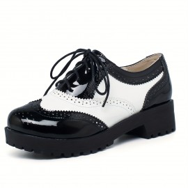 Mulheres Lacinhos Sapatilhas Vintage Plataforma Sola Grosso Wingtip Sapatilhas Para Mulheres Dedo Redondo Brogue Sapatilhas Para Escritório