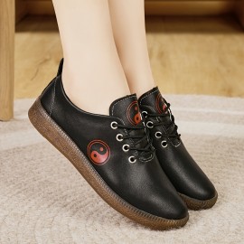 Sandálias Femininas Brancas de Tai Chi com Sola Macia Antiderrapante e Durável - Design Yin-Yang, Bico Redondo e Fechamento em Cadarço Confortável para Uso Diário | Estampa Yin-Yang | Sapatos Fofos e Confortáveis