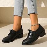 Mulheres Sapatos Oxford Pretos com Detalhes de Zíper Lateral e Bico Redondo - Calçados Casuais com Salto Grosso, Sola em PU Durável para Primavera, Confortáveis para Looks Informais